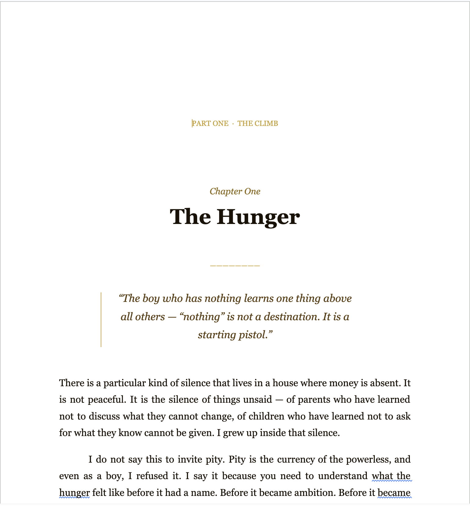 Chapter One — The Hunger, first page